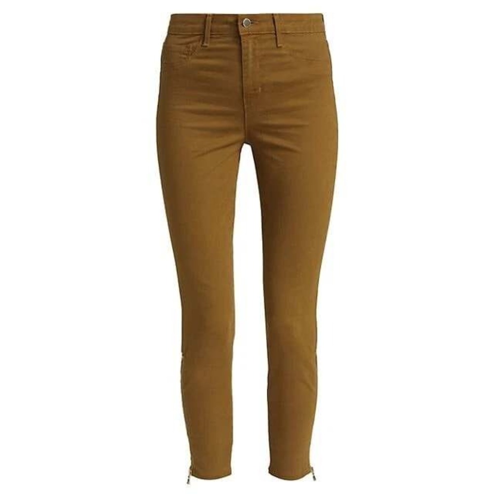 L'AGENCE Sabine High Rise Skinny Jeans Dark Khaki Coated Ankle Zip Size 27